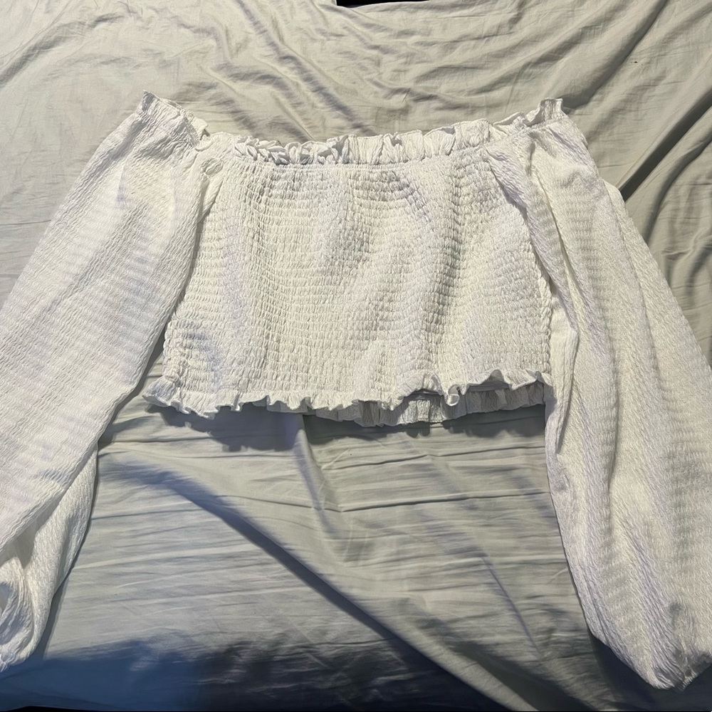 Off Shoulder White Crop Shirt